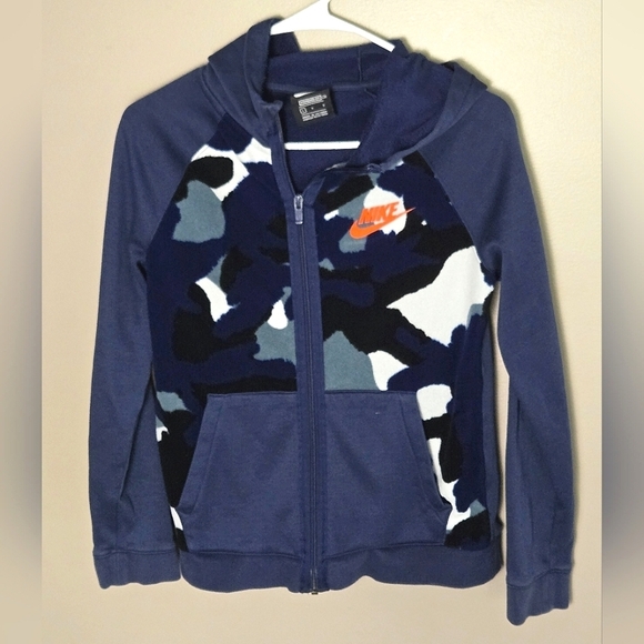 Boy's Nike Full Zip Hooded Fleece Blue Camo Jacket, Size Large - Picture 1 of 4